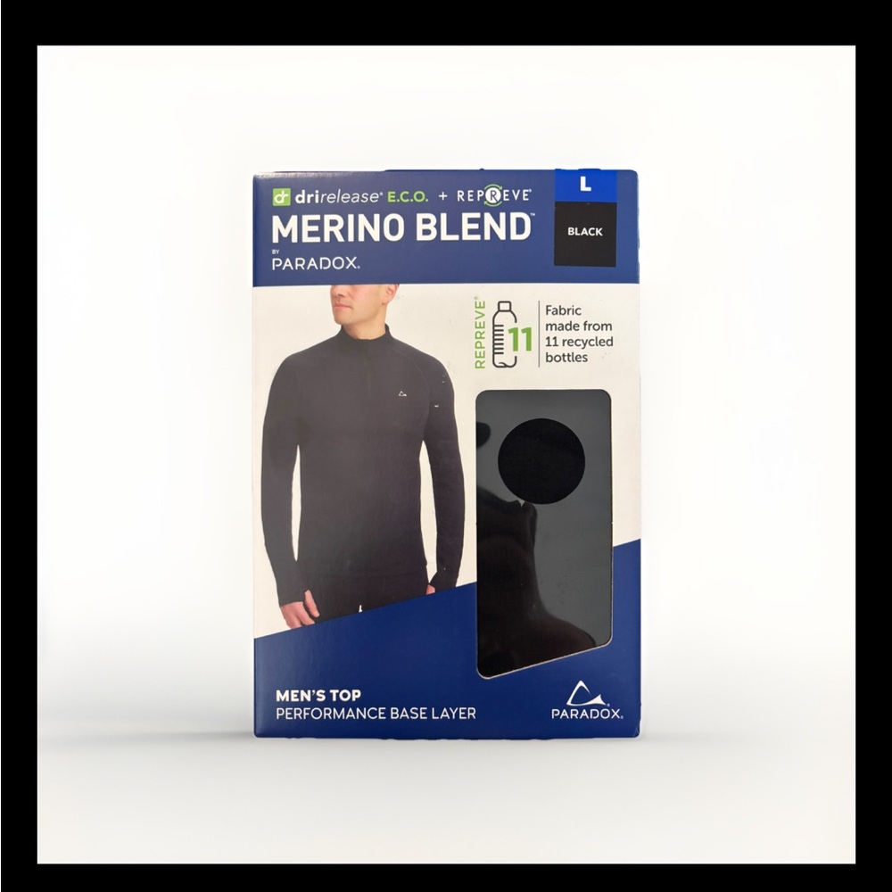 Paradox Men's LG Merino Wool Blend Performance Base 1/4 Zip Long Sleeve Black